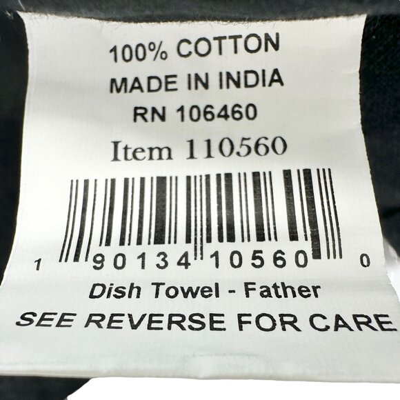 Primitives by Kathy Dish Towel 29 x 29 Black White Father NWT - Picture 7 of 8